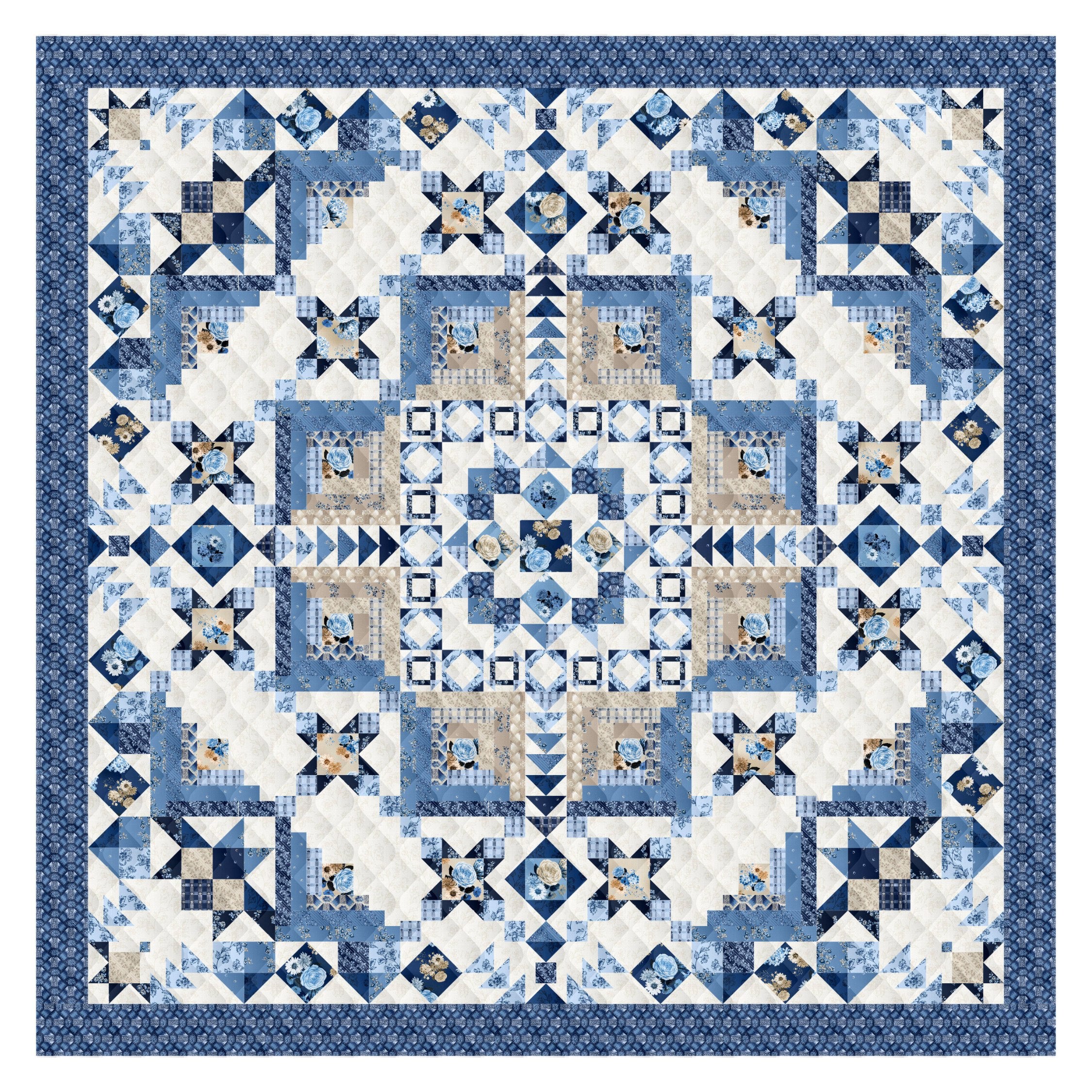 Block Of The Month - Log Cabin Bellflower (98.5" x 98.5")