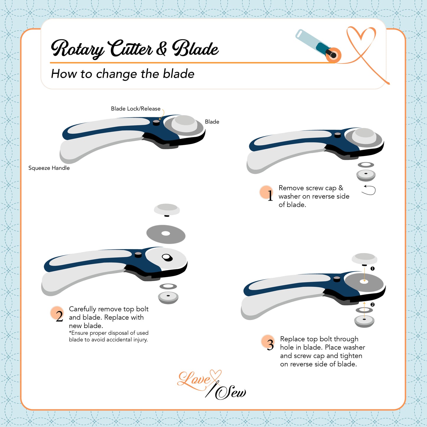 Rotary Cutter 45mm (2 Free Replacement Blades)
