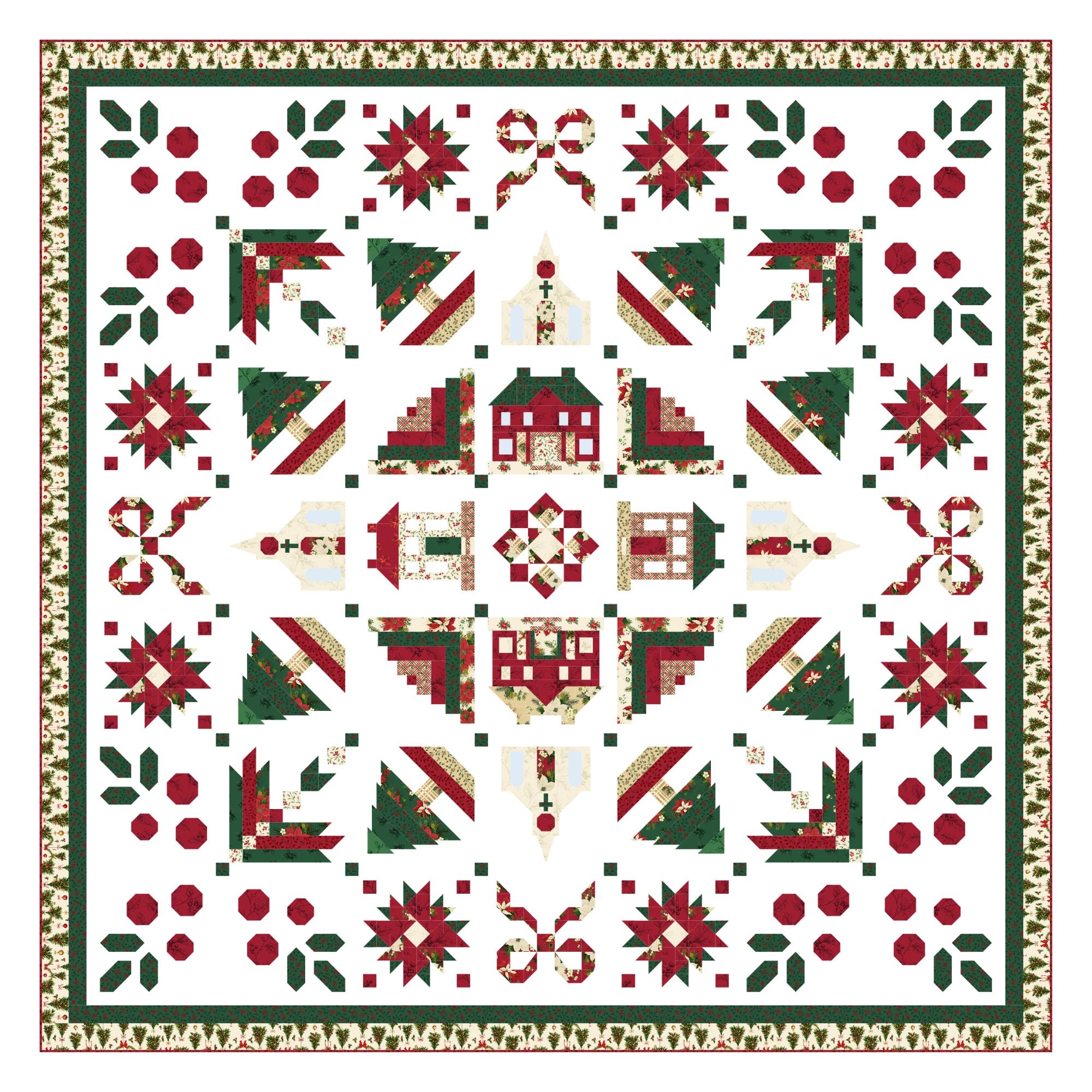 Block Of The Month - Holly & Church (113.5" x 113.5")