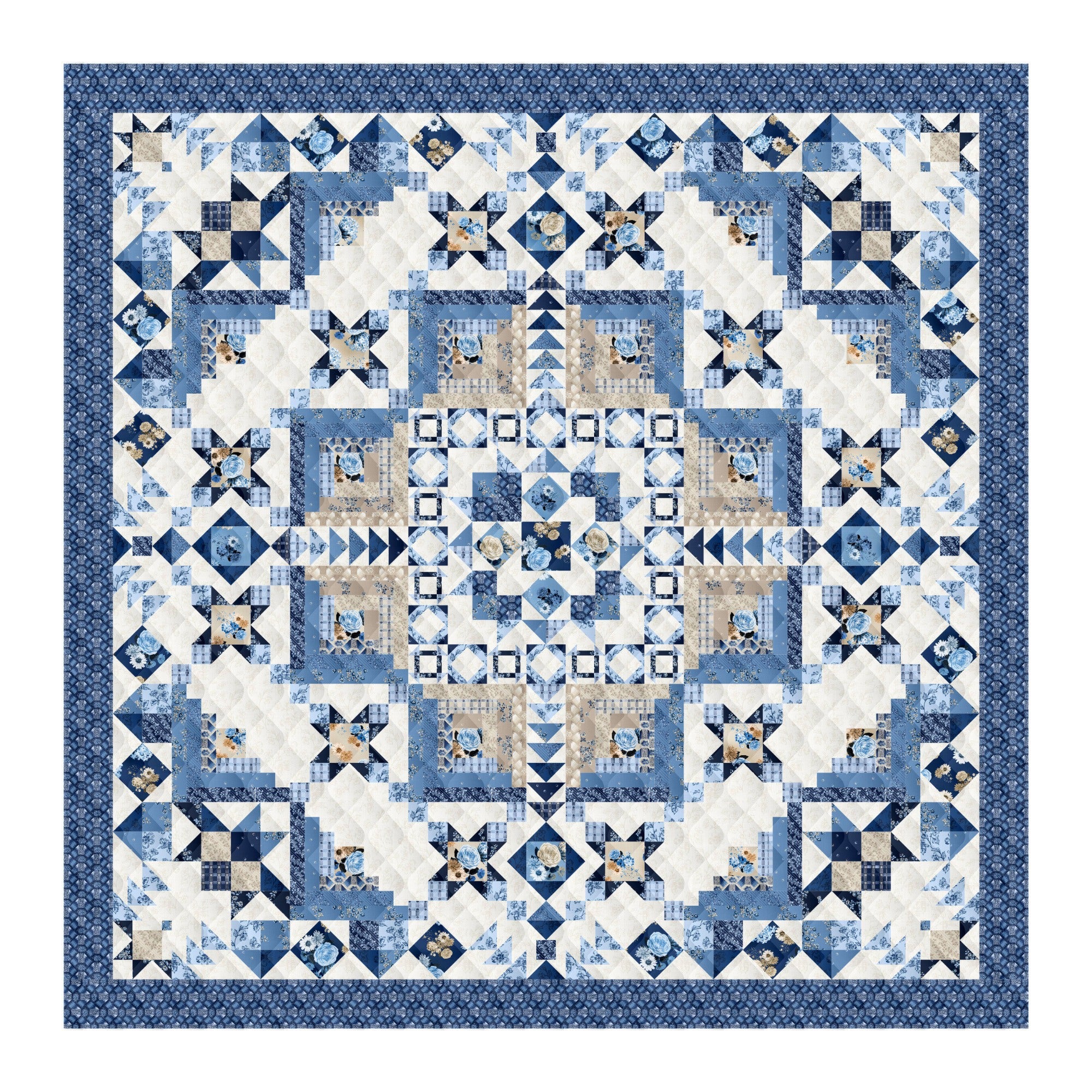 Block Of The Month - Log Cabin Bellflower (98.5" x 98.5")