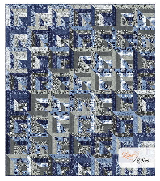 True Fabrics - Lucky Log Cabins - Quilt kit - MOD Cloud 66" x 76"