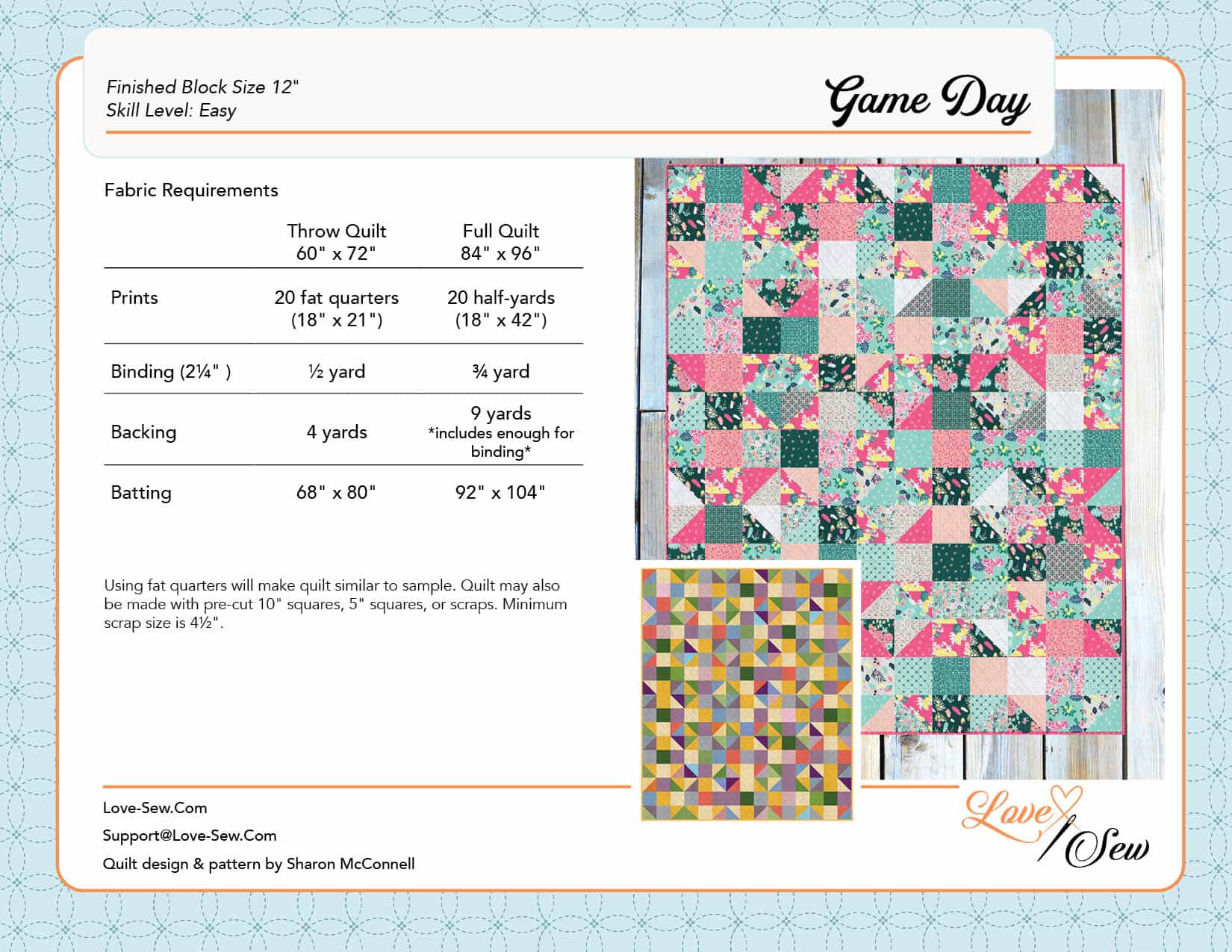 True Fabrics - Game Day - Quilt Kit - 1930s Honey Bunch (60" x 72")